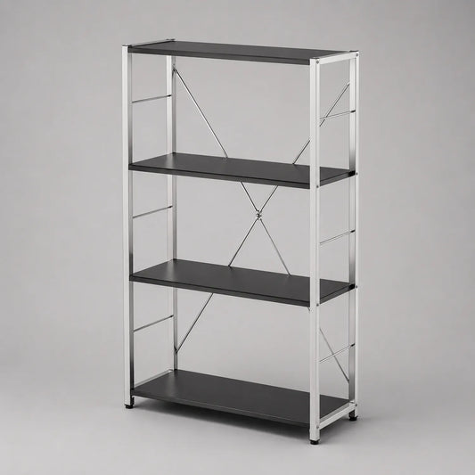 Regal aus Metall mit MDF, Schwarz und Silber