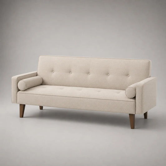 Beiges Stoffsofa mit Holzbeinen