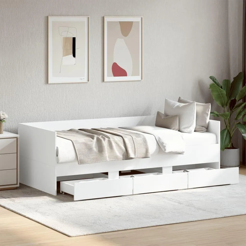 Tagesbett und Gästebett — aus Holz, mit Schubladen, mit Lattenrost, 100 × 200, 100 × 200 cm, weiß