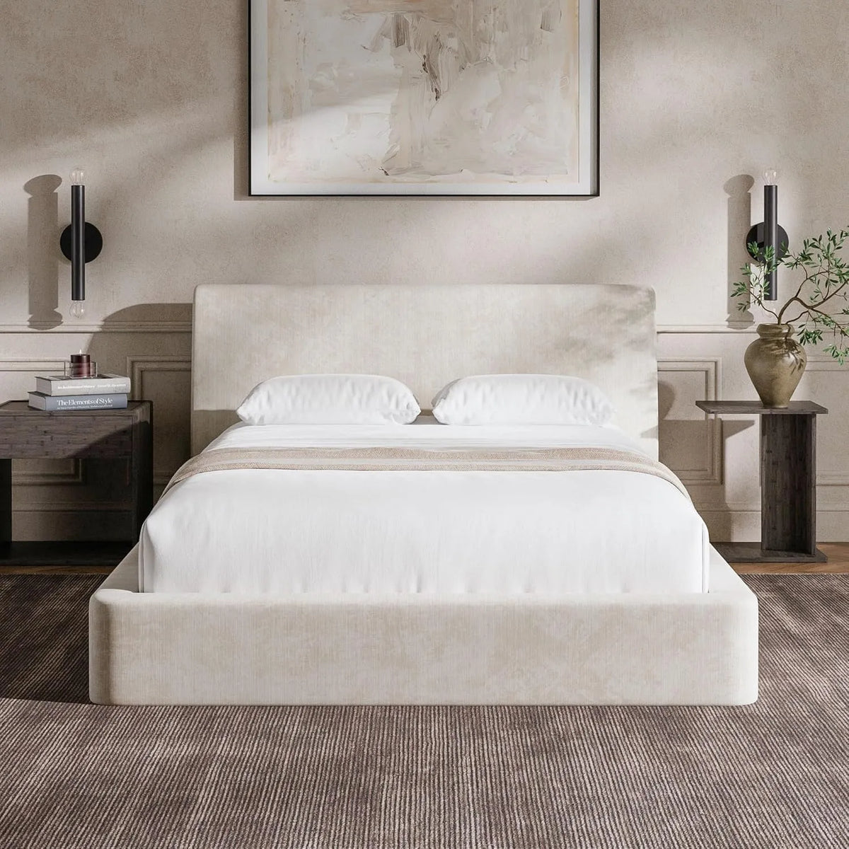 Polsterbett und gepolstertes Bettgestell — Schaumstoffpolsterung, 140 × 200 cm, beige