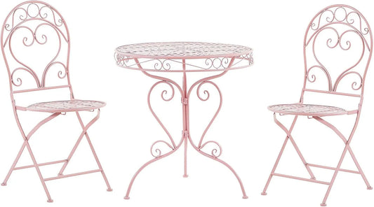 Beliani Balkonset 3-teilig Metall rosa Tisch rund ø 70 cm – aus Metall, klappbar