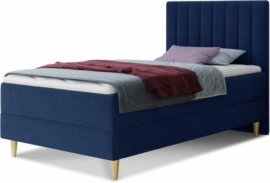 Polsterbett und gepolstertes Bettgestell – mit Bettkasten, 80 × 200 cm, blau, mit Samtbezug, mit Stoffbezug
