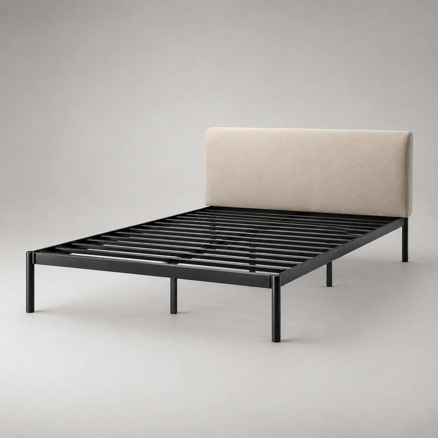 Bett aus Metall mit Polyester-Kopfteil, 200x100 cm, Schwarz und Beige