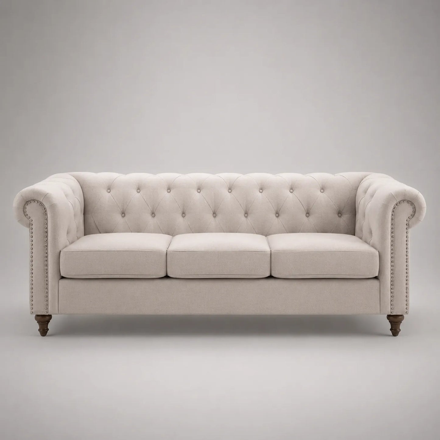 Dreier-Sofa Stoff Beige Chesterfield-Stil 220x90x75 cm