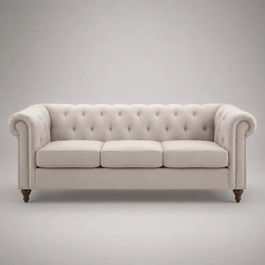 Dreier-Sofa Stoff Beige Chesterfield-Stil 220x90x75 cm