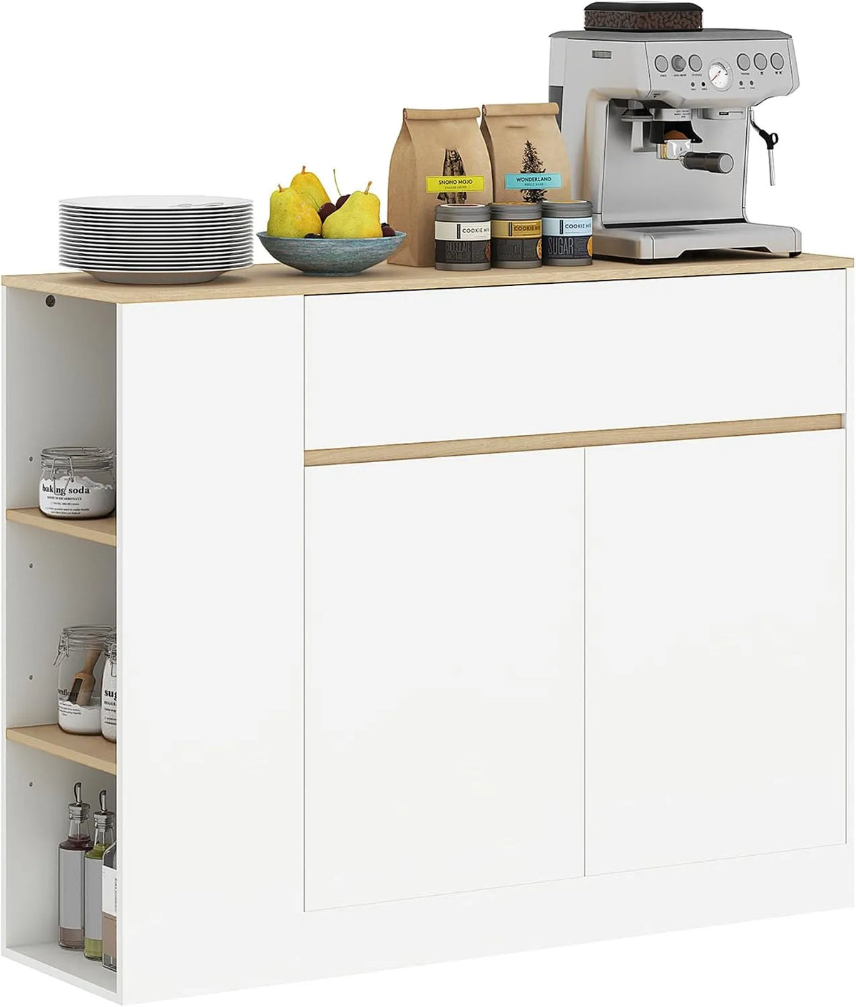 HOMCOM Küchenschrank — mit Schubladen, verstellbar, 2 Türen, 106 × 30 × 81, 2 cm, weiß