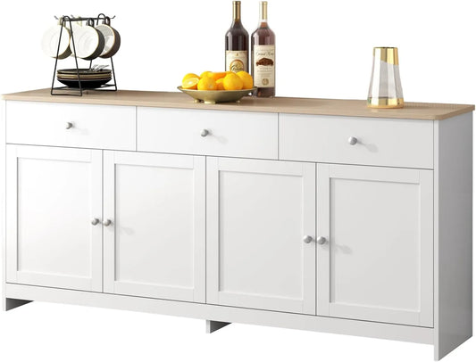 Küchenschrank — mit Schubladen, 4 Türen, 3 Schubladen, 160 × 37 × 75 cm, weiß