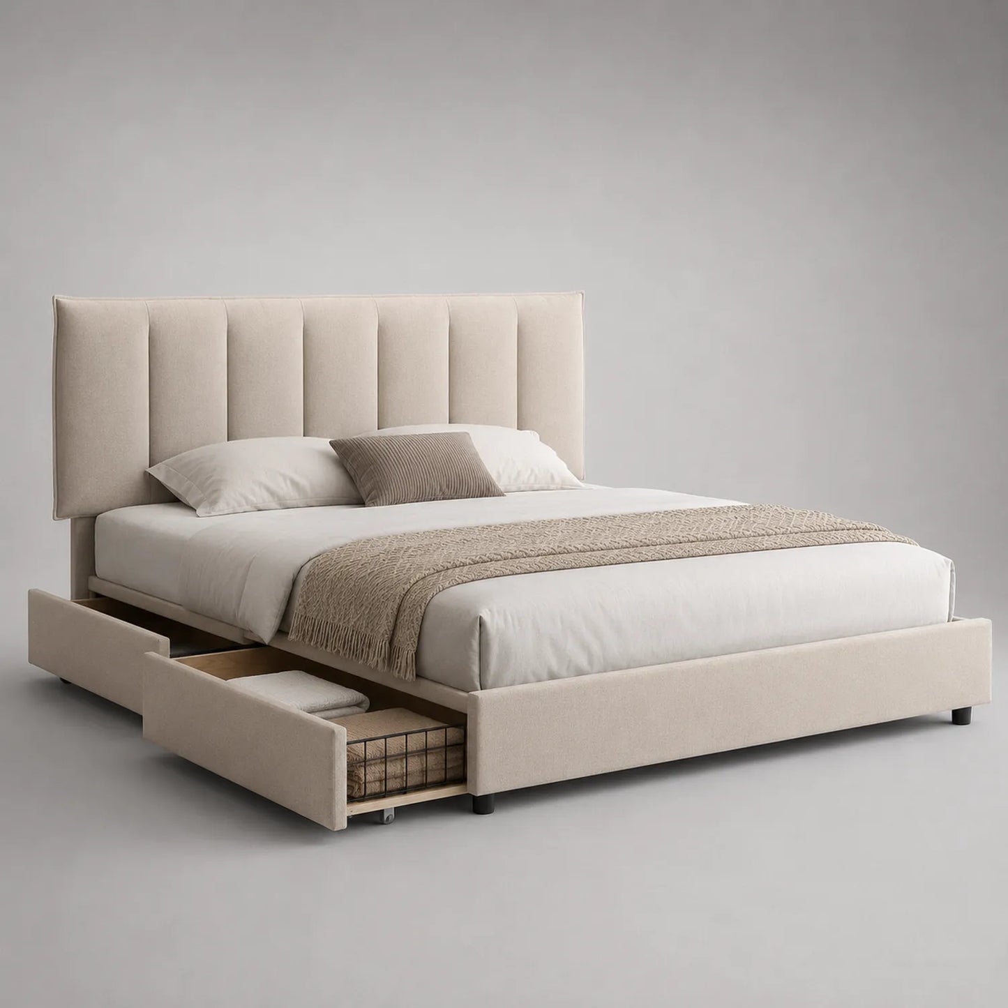 Polsterbett mit Schubladen Stauraum 200x180 cm Beige
