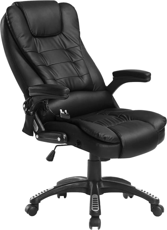 HOMCOM Massagesessel und Relaxsessel – aus PU-Leder, Wärmefunktion, drehbar, für Gaming, 70 × 70 × 111, 121cm, schwarz