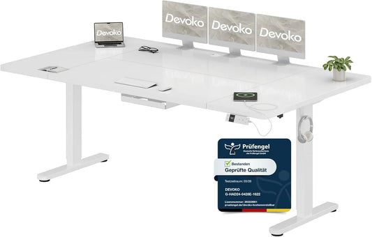 Schreibtisch und Computertisch – höhenverstellbar, 200 × 100cm, weiß