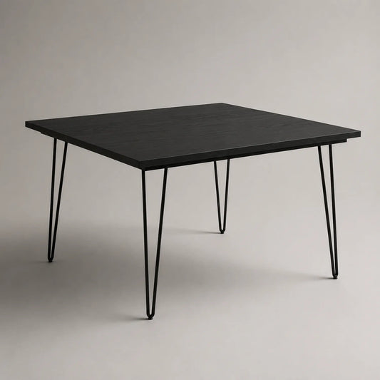 Quadratischer Esstisch 120x120 cm Eichenfurnier Schwarz mit Metallbeinen