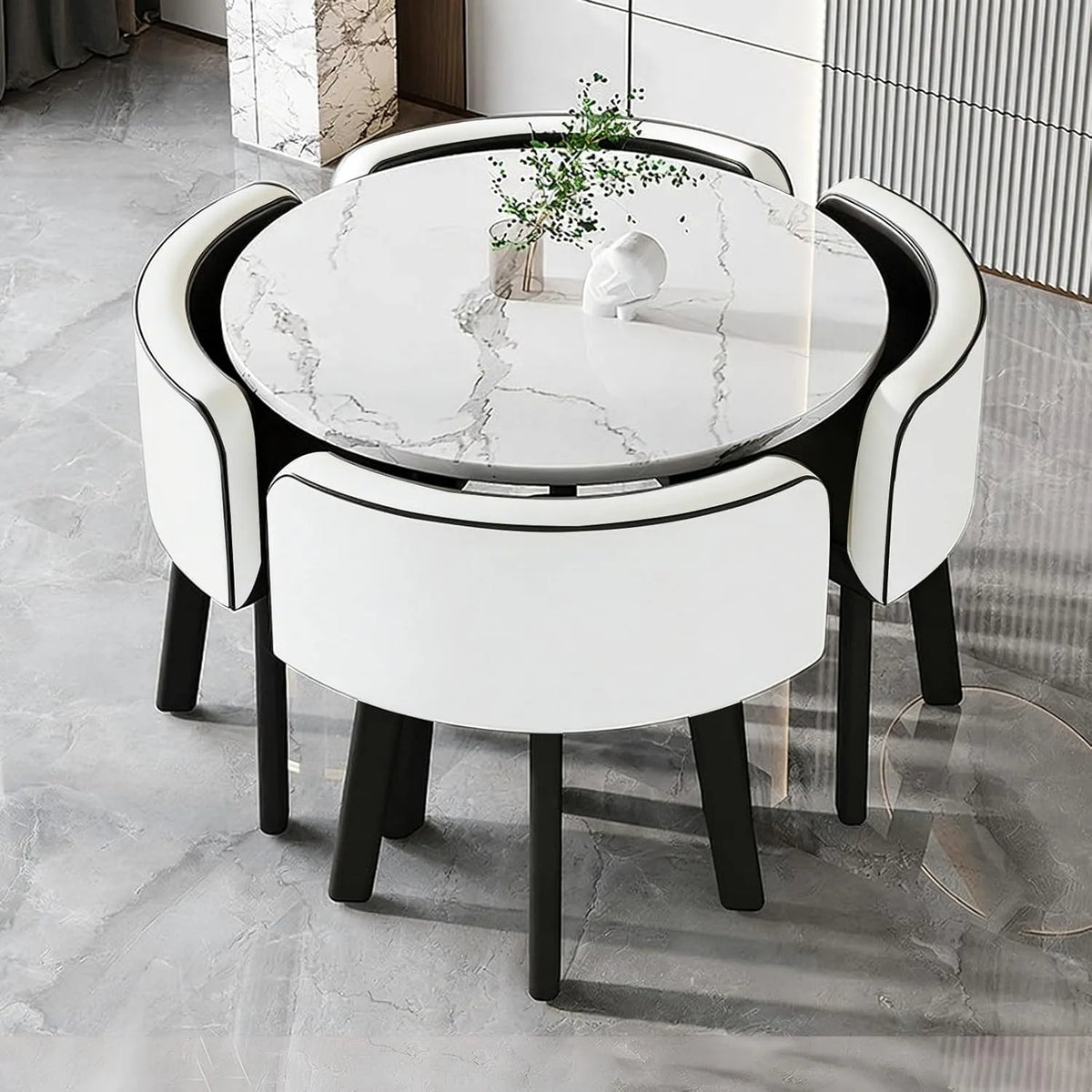 Essgruppe: aus PU-Leder, 5-Teilig, 90cm, weiß