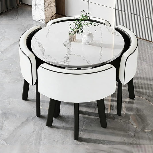 Essgruppe: aus PU-Leder, 5-Teilig, 90cm, weiß