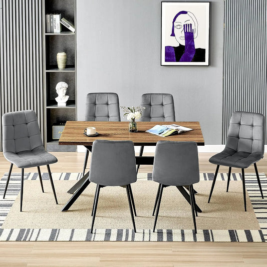 Essgruppe – aus Holz, 4er Set, 140 × 80 × 76cm, grau, mit Samtbezug