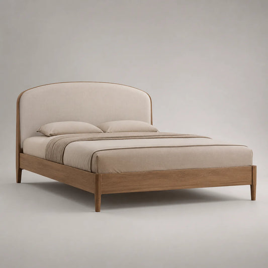Holzbett aus Eiche mit gepolstertem Kopfteil 200x160 cm Beige