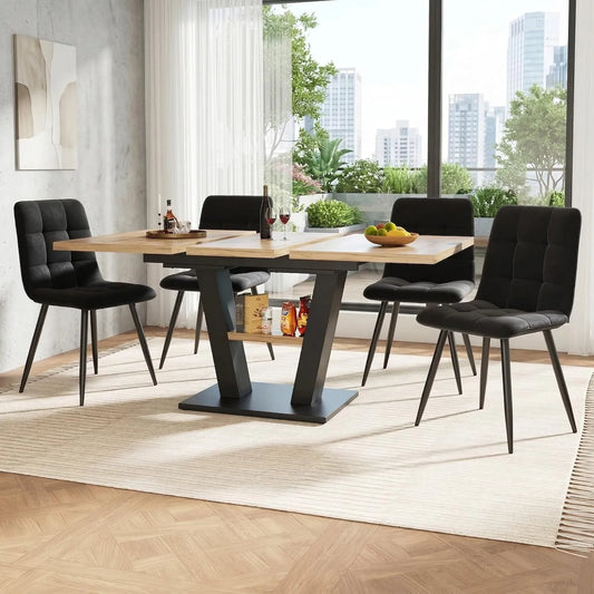 Essgruppe – MDF, ausziehbar, mit Samtbezug, 4er-Set, 5-teilig, 157 cm