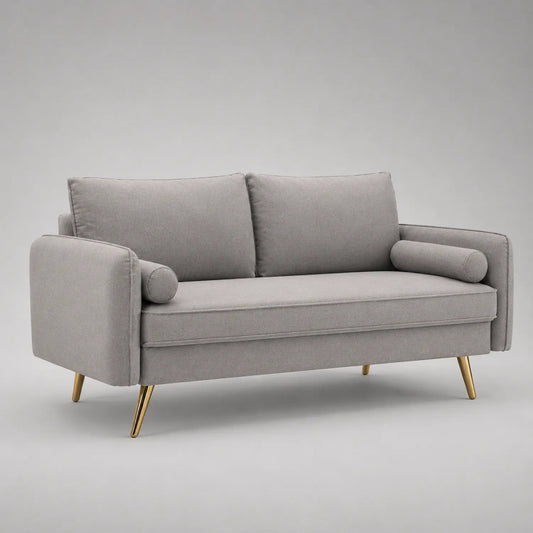 3-Sitzer Sofa aus Stoff Grau mit goldfarbenen Metallbeinen
