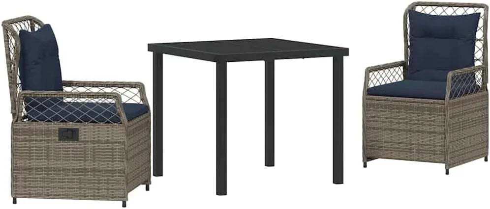 Gartenmöbel-Set und Lounge-Set – TLG, aus Polyrattan, 3-TLG, 80 × 80 × 73 cm, grau, wetterbeständig