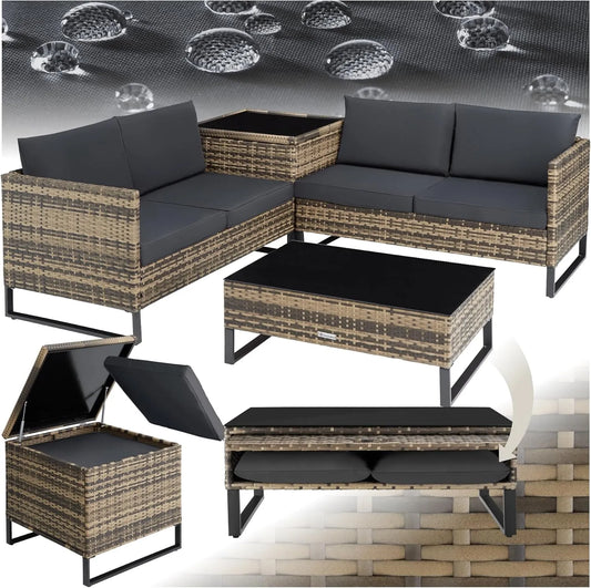 tectake Gartenmöbel-Set und Lounge-Set — Natur, mit Kissen, wetterfest, aus Polyrattan