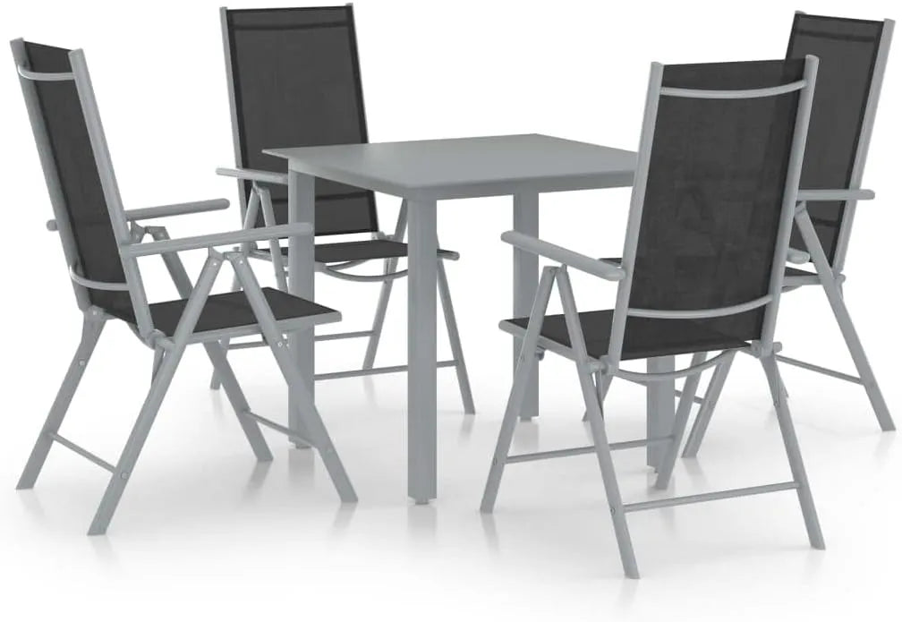 Essgruppe: TLG, klappbar, verstellbar, aus Aluminium, 5-TLG, 80 × 80 cm, schwarz