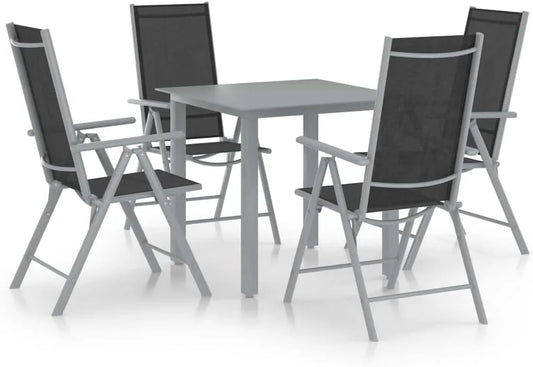 Essgruppe: TLG, klappbar, verstellbar, aus Aluminium, 5-TLG, 80 × 80 cm, schwarz