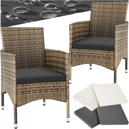 tectake Gartenmöbel-Set und Lounge-Set: aus Polyrattan, aus Edelstahl, 2er-Set, 2er Set, grau