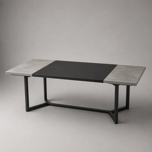 Ausziehbarer Esstisch mit Keramik- und MDF-Tischplatte Grau/Schwarz 200x90x75 cm