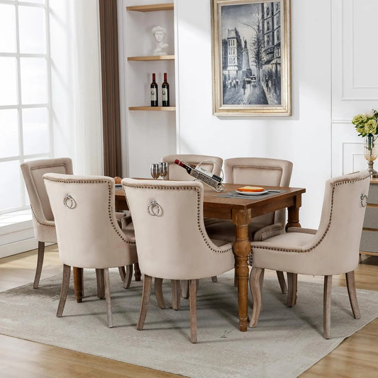 Esszimmerstuhl und Küchenstuhl: aus Massivholz, mit Samtbezug, beige