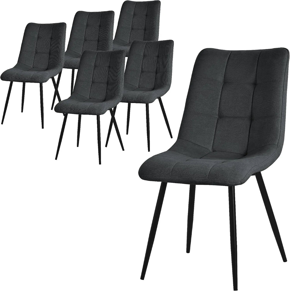 Sessel und Polsterstuhl – mit Stoffbezug, mit Rückenlehne, 6er Set, anthrazit, aus Metall