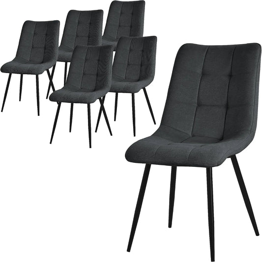 Sessel und Polsterstuhl – mit Stoffbezug, mit Rückenlehne, 6er Set, anthrazit, aus Metall