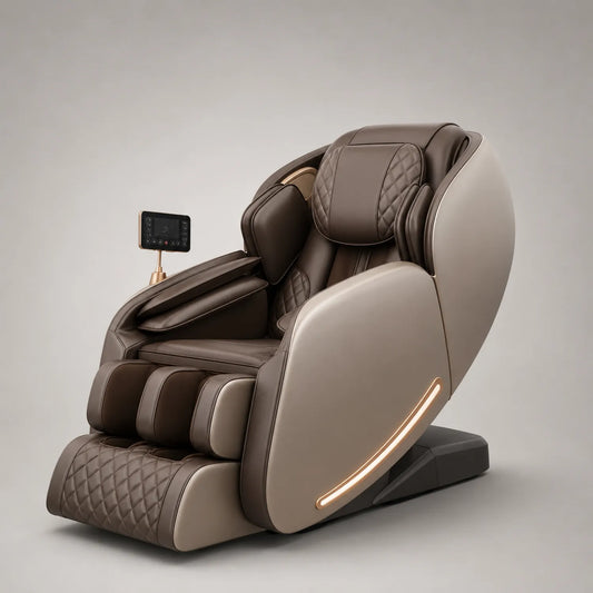 Massagesessel aus Kunstleder mit LED, Braun/Beige