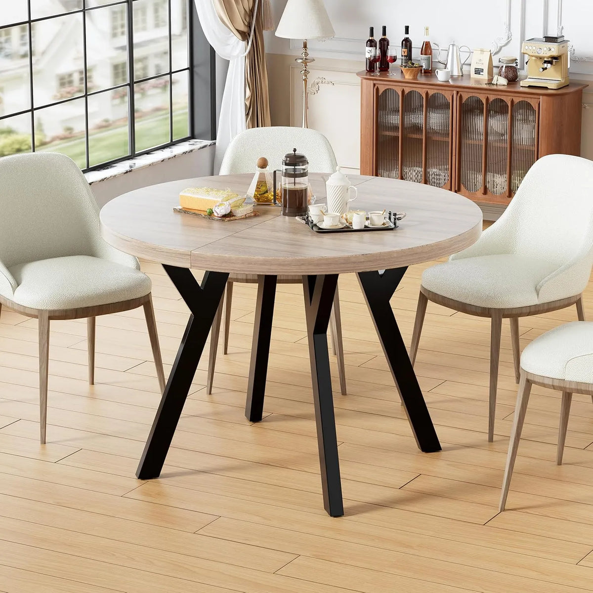 Esstisch und Esszimmertisch – ausziehbar, 140cm, aus Metall