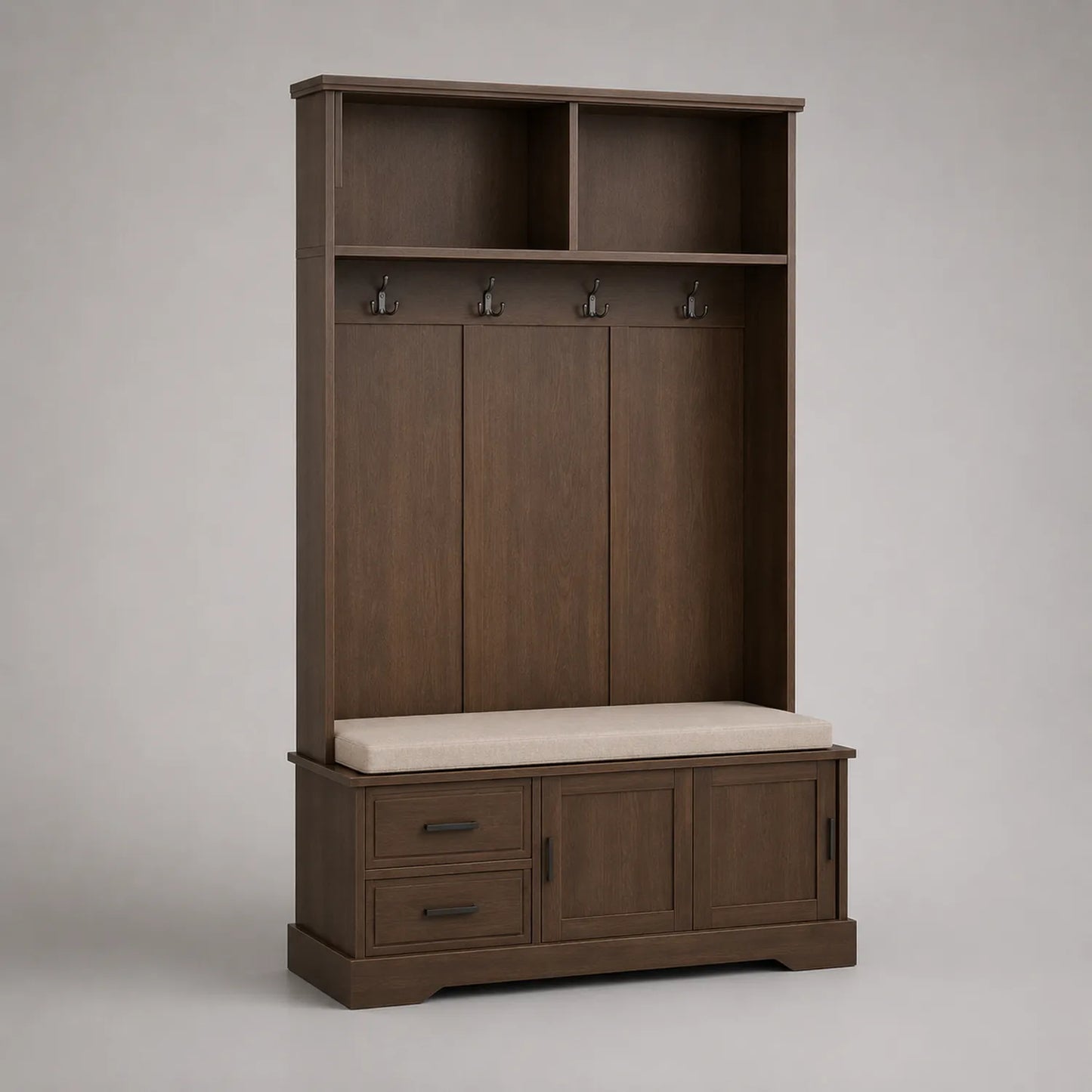 Holzgarderobe mit Sitzbank und Haken Braun 200cm x 100cm x 40cm