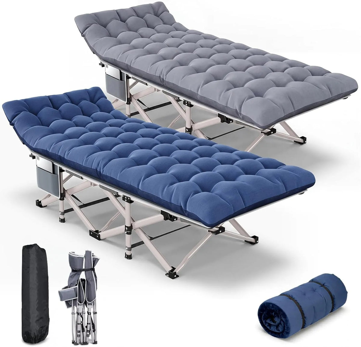 7-Zonen Campingbett 200 kg XXL – klappbar, 2er Set, grau