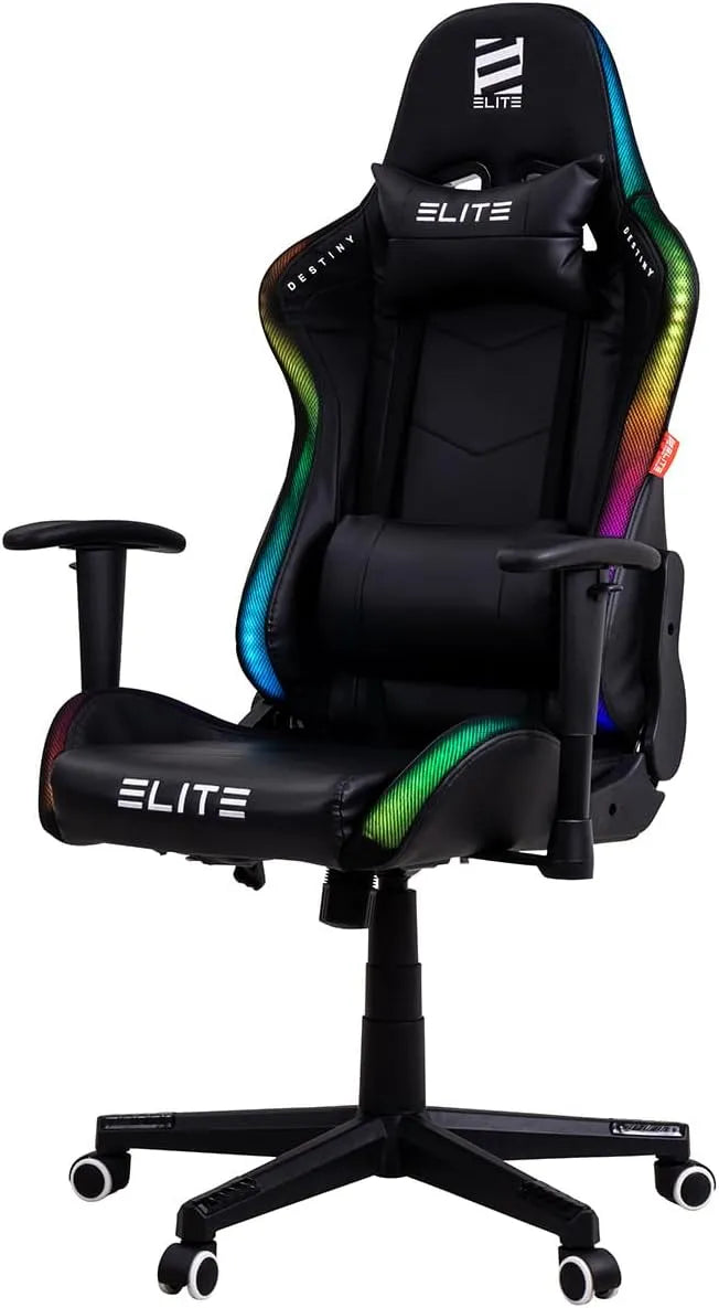 Sessel und Polsterstuhl: Kunstleder, aus PU-Leder, mit Schreibtisch, für Gaming, RGB-Beleuchtung, schwarz, ELITE MG200