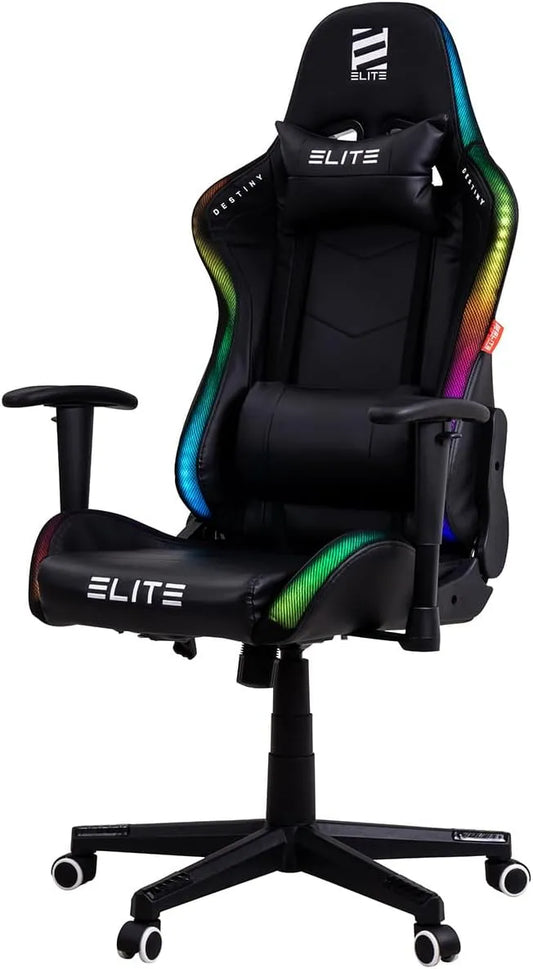 Sessel und Polsterstuhl: Kunstleder, aus PU-Leder, mit Schreibtisch, für Gaming, RGB-Beleuchtung, schwarz, ELITE MG200