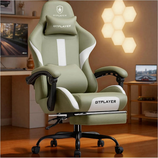 Schreibtisch und Computertisch – atmungsaktiv, drehbar, für Gaming, verstellbar, 150KG, grün, mit Stoffbezug