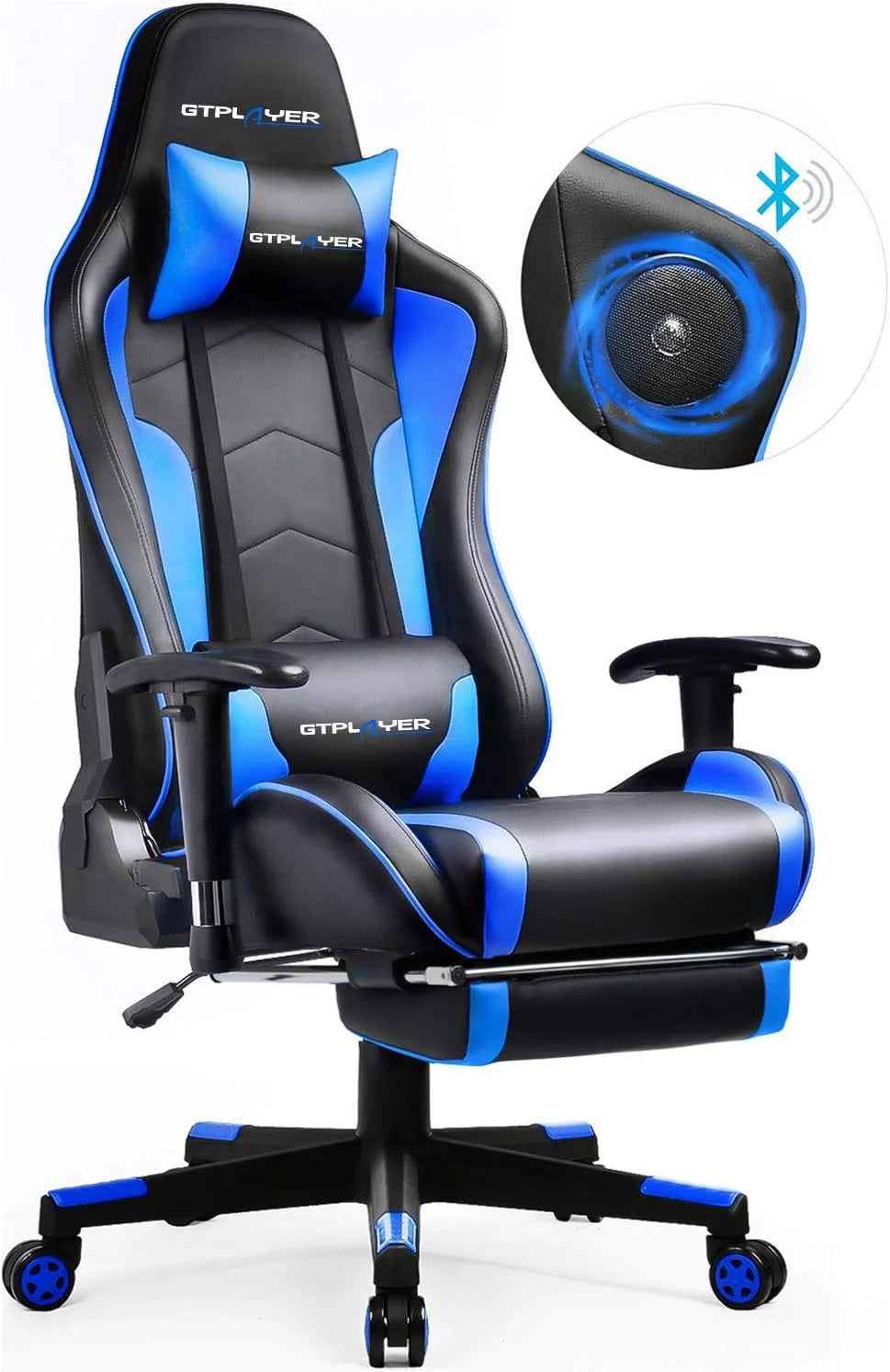 Schreibtisch und Computertisch — mit Rückenlehne, für Gaming, verstellbar, Bluetooth-Konnektivität, 200 kg, blau