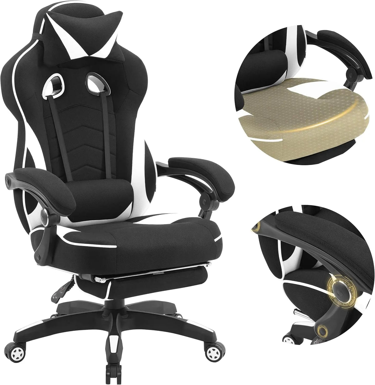 Sessel und Polsterstuhl – mit Rückenlehne, für Gaming, verstellbar, 150 kg, schwarz, mit Stoffbezug