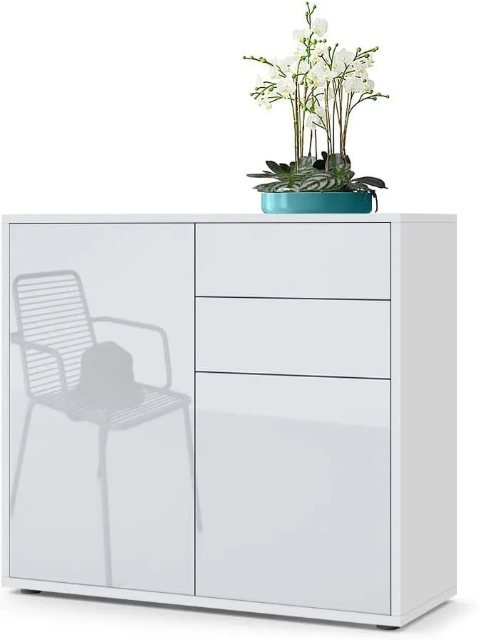 Sideboard und Anrichte: mit Schubladen, 2 Türen, 2 Schubladen, 79 × 74 × 36 cm, weiß