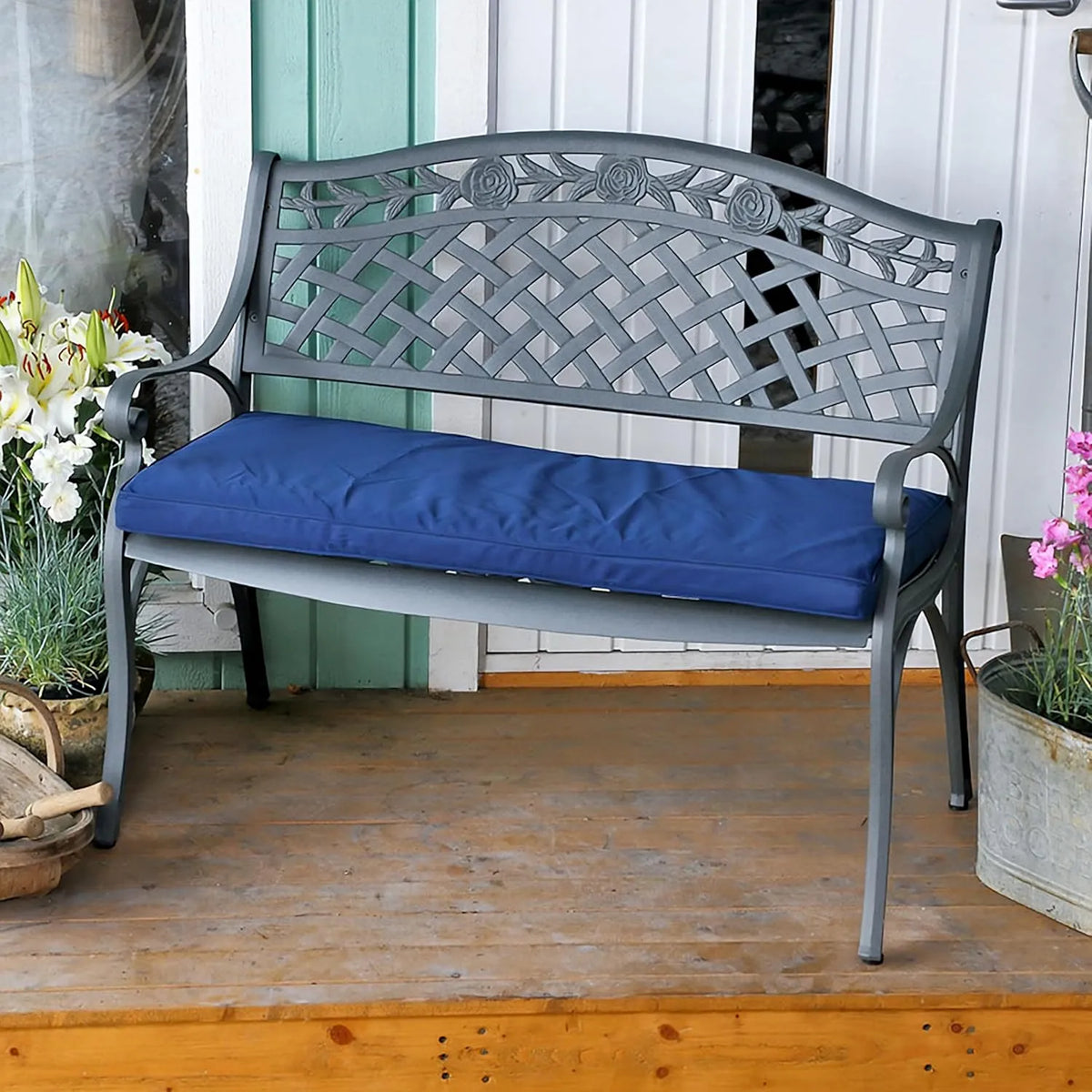 Gartenbank und Terrassenbank: mit Kissen, wetterfest, aus Aluminium, rosa