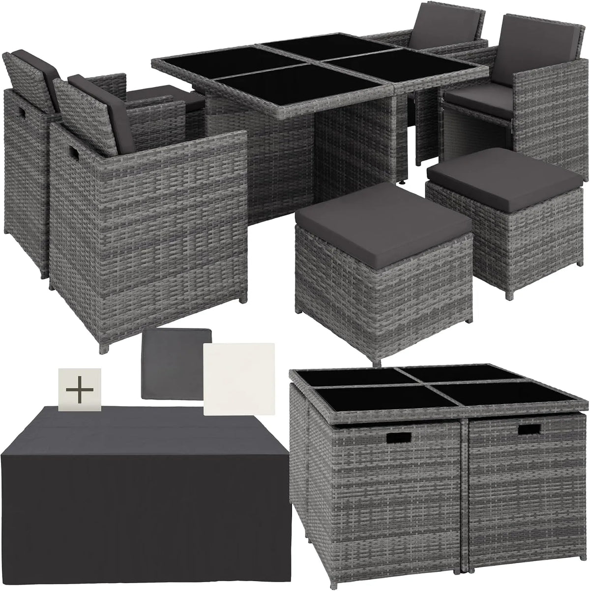 tectake Esszimmerstuhl und Küchenstuhl – aus Polyrattan, grau