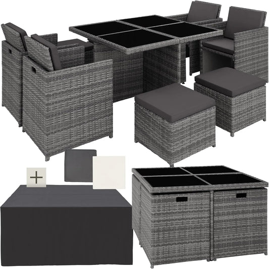 tectake Esszimmerstuhl und Küchenstuhl – aus Polyrattan, grau