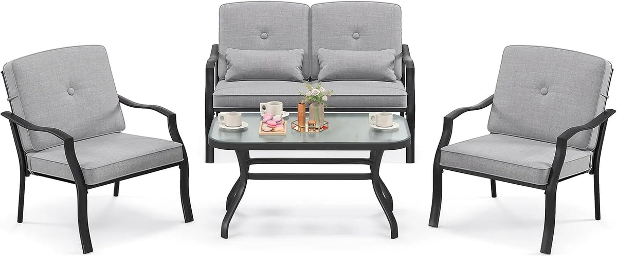 COSTWAY Gartenmöbel-Set und Lounge-Set – TLG, mit Kissen, 4-TLG