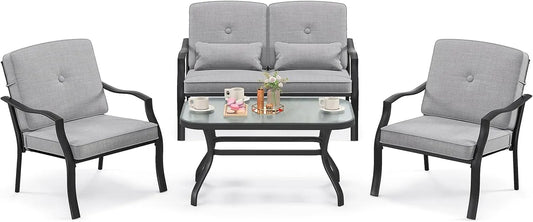 COSTWAY Gartenmöbel-Set und Lounge-Set – TLG, mit Kissen, 4-TLG
