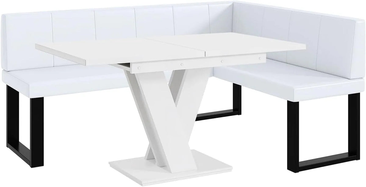 Sitzbank und Esszimmerbank: aus PU-Leder, rechte Ausrichtung, ausziehbar, 128 × 168 × 87cm, weiß