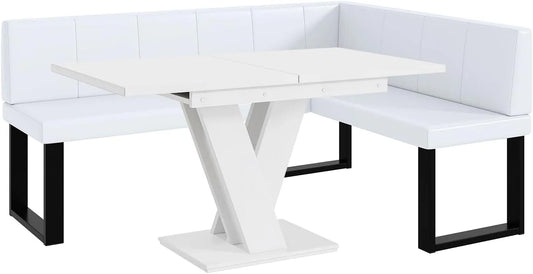 Sitzbank und Esszimmerbank: aus PU-Leder, rechte Ausrichtung, ausziehbar, 128 × 168 × 87cm, weiß