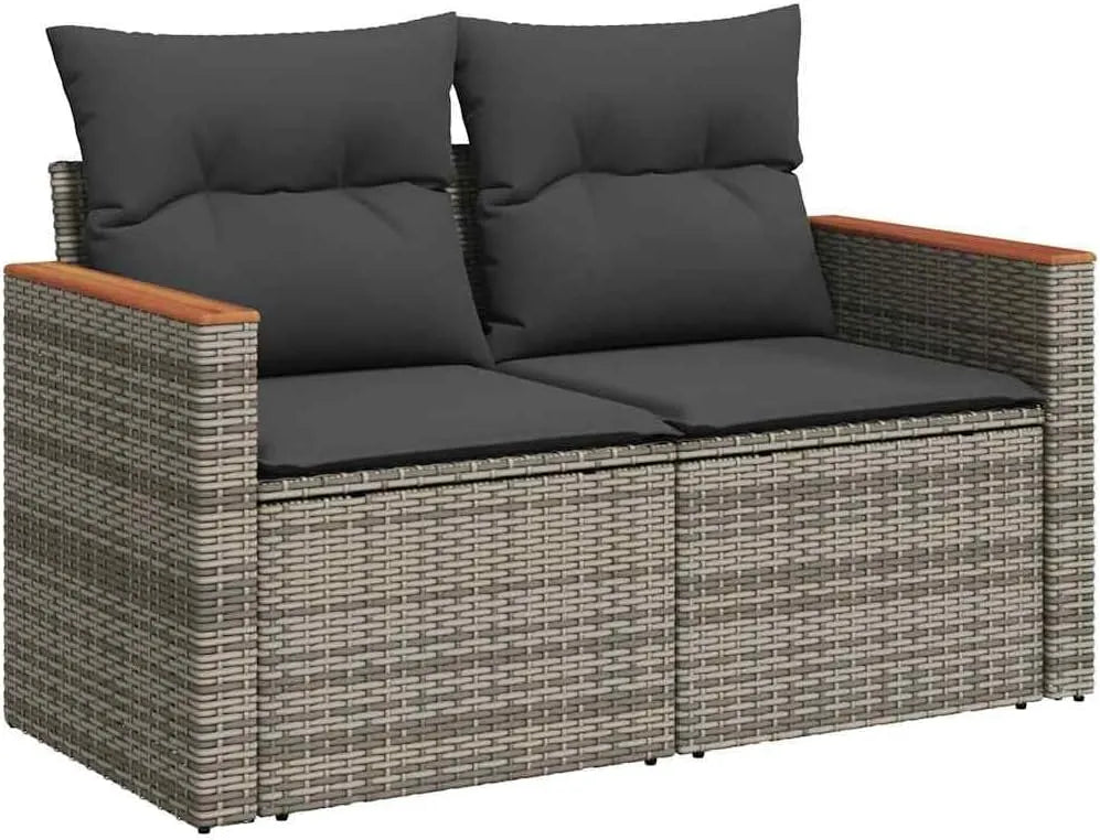 Gartensofa und Outdoor-Loungesofa – mit Kissen, aus Polyrattan, 2-Sitzer, grau