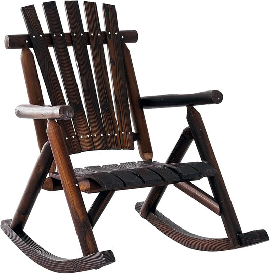 Outsunny Schaukelstuhl — mit Armlehnen, wetterfest, aus Massivholz, mit Schaukelfunktion, 97 × 69 × 93cm