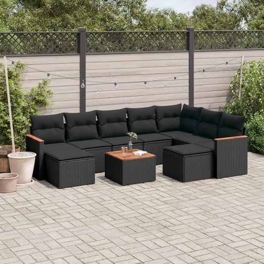 Gartensofa und Outdoor-Loungesofa — A633, Terrassenmöbel Ecklounge, mit Stauraum, aus Polyrattan, 10-tlg, schwarz